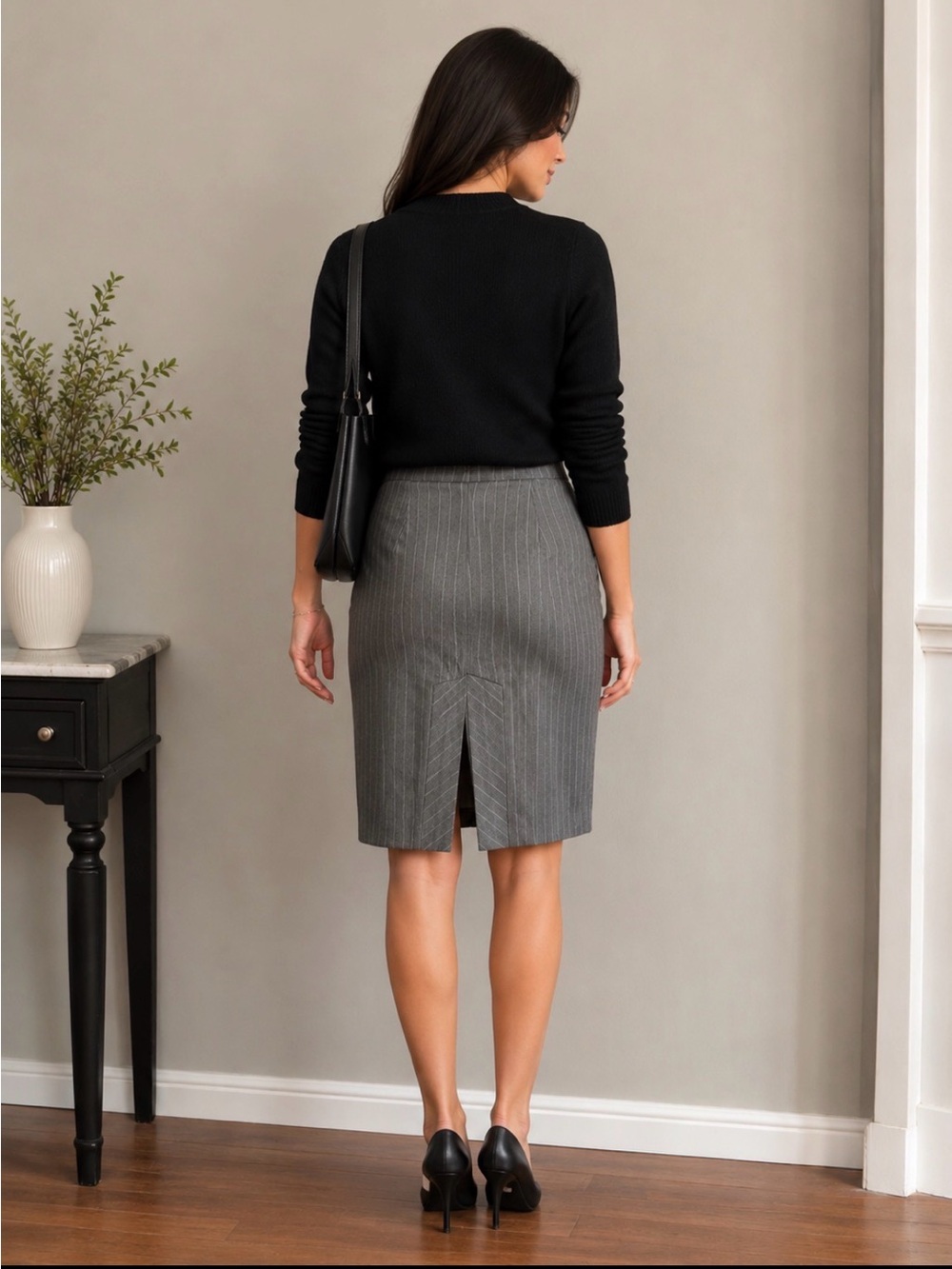Express Gray Pinstripe A-Line Skirt